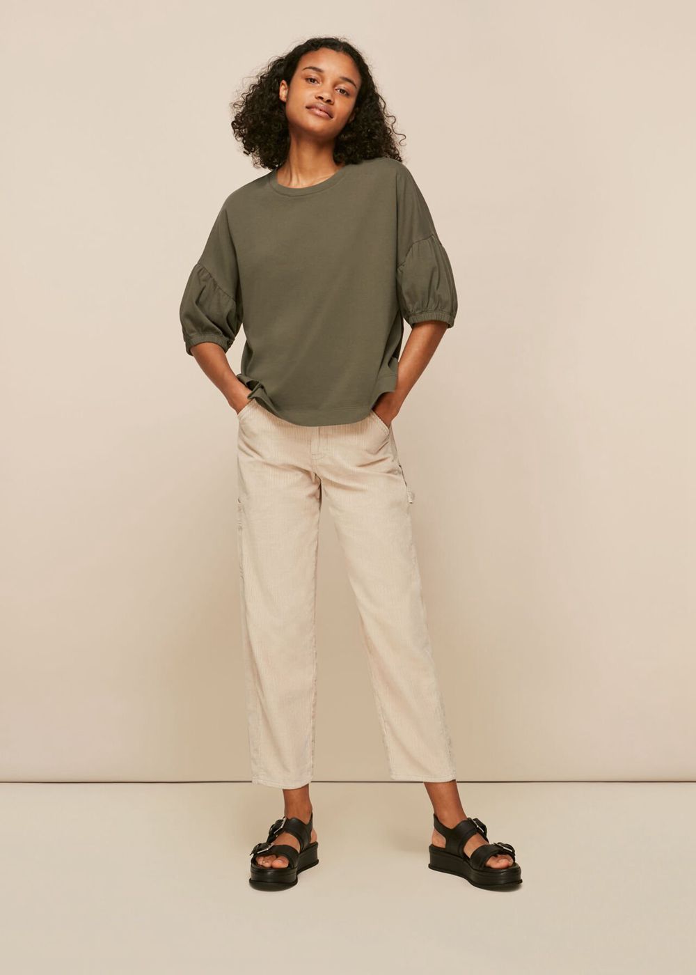 Whistles Oversized Sleeve T-Shirt Khaki | US-89217XUPN