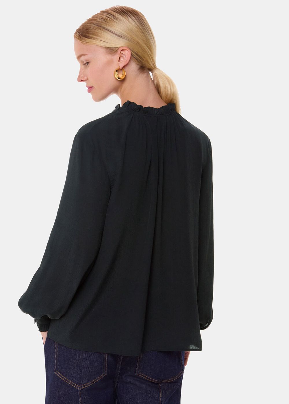 Whistles Paige Tie Neck Blouse Black | US-13028NCGO