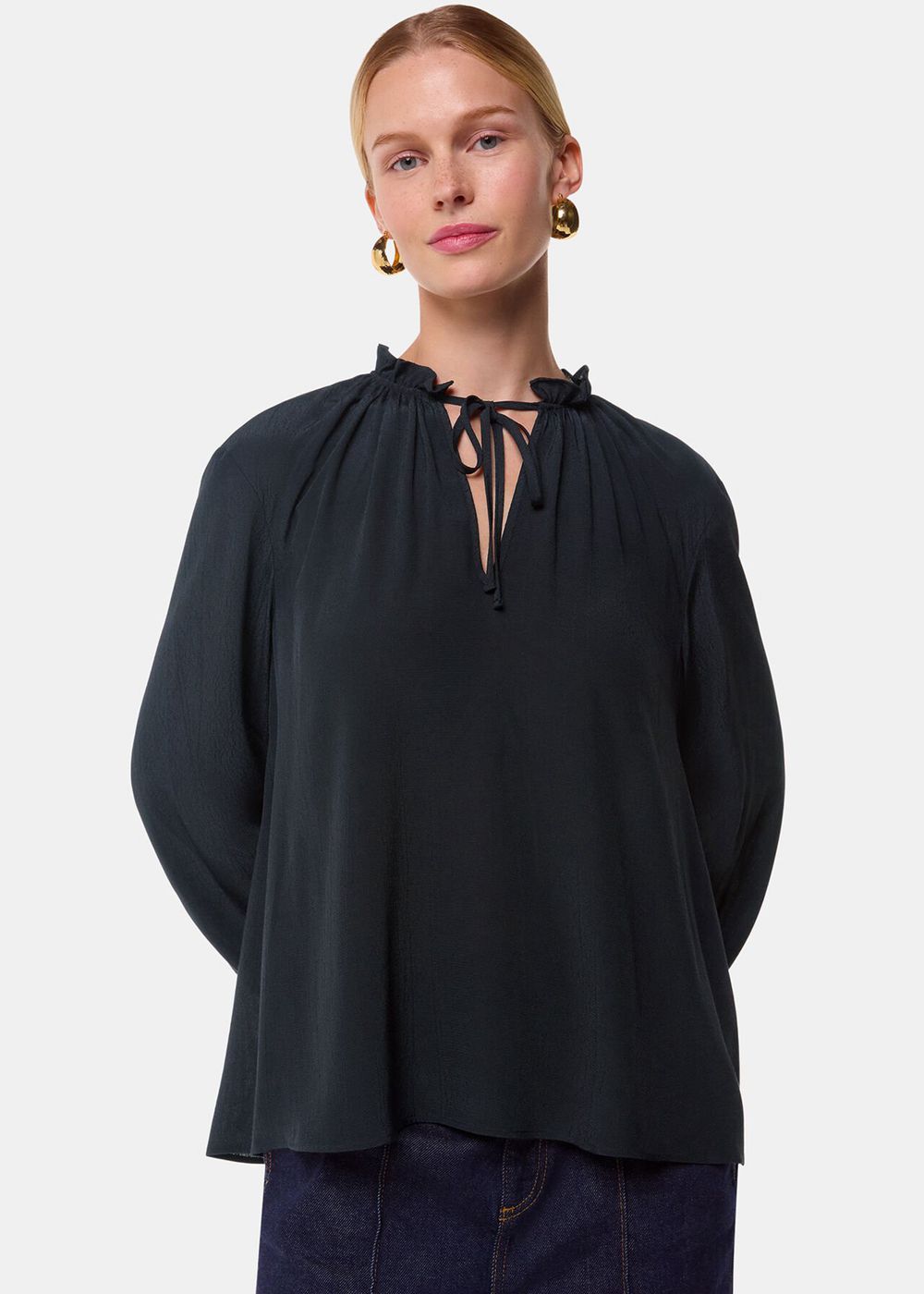 Whistles Paige Tie Neck Blouse Black | US-13028NCGO