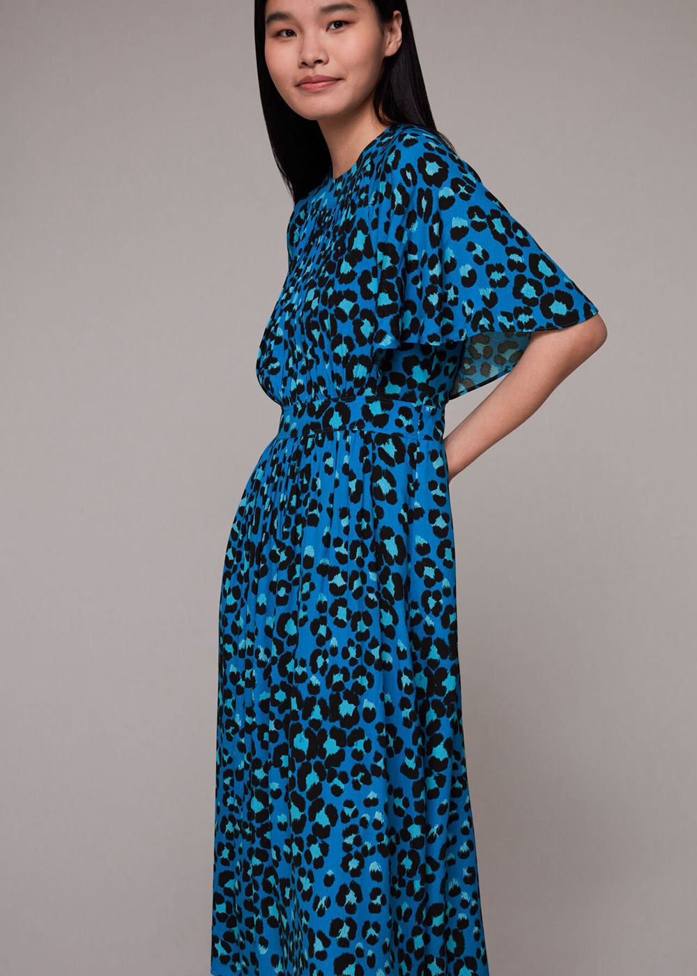 Whistles Painted Leopard Amelia Dress Blue / Multicolor | US-13809UDTP