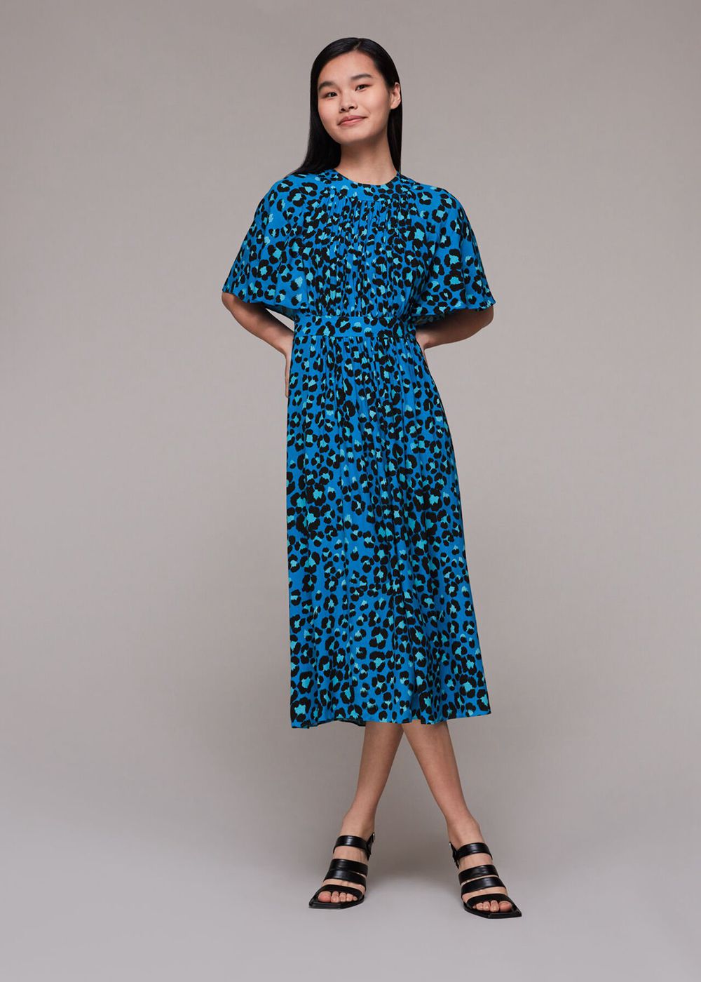 Whistles Painted Leopard Amelia Dress Blue / Multicolor | US-13809UDTP