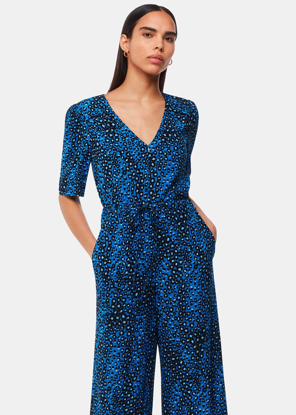 Whistles Painted Leopard Jumpsuit Blue / Multicolor | US-60983OKTU