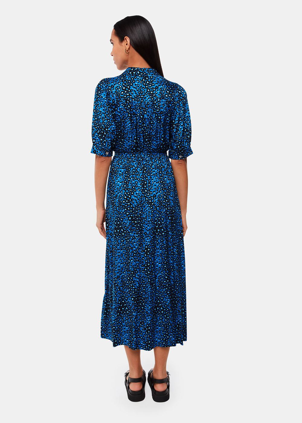 Whistles Painted Leopard Midi Dress Blue / Multicolor | US-13278XHIB