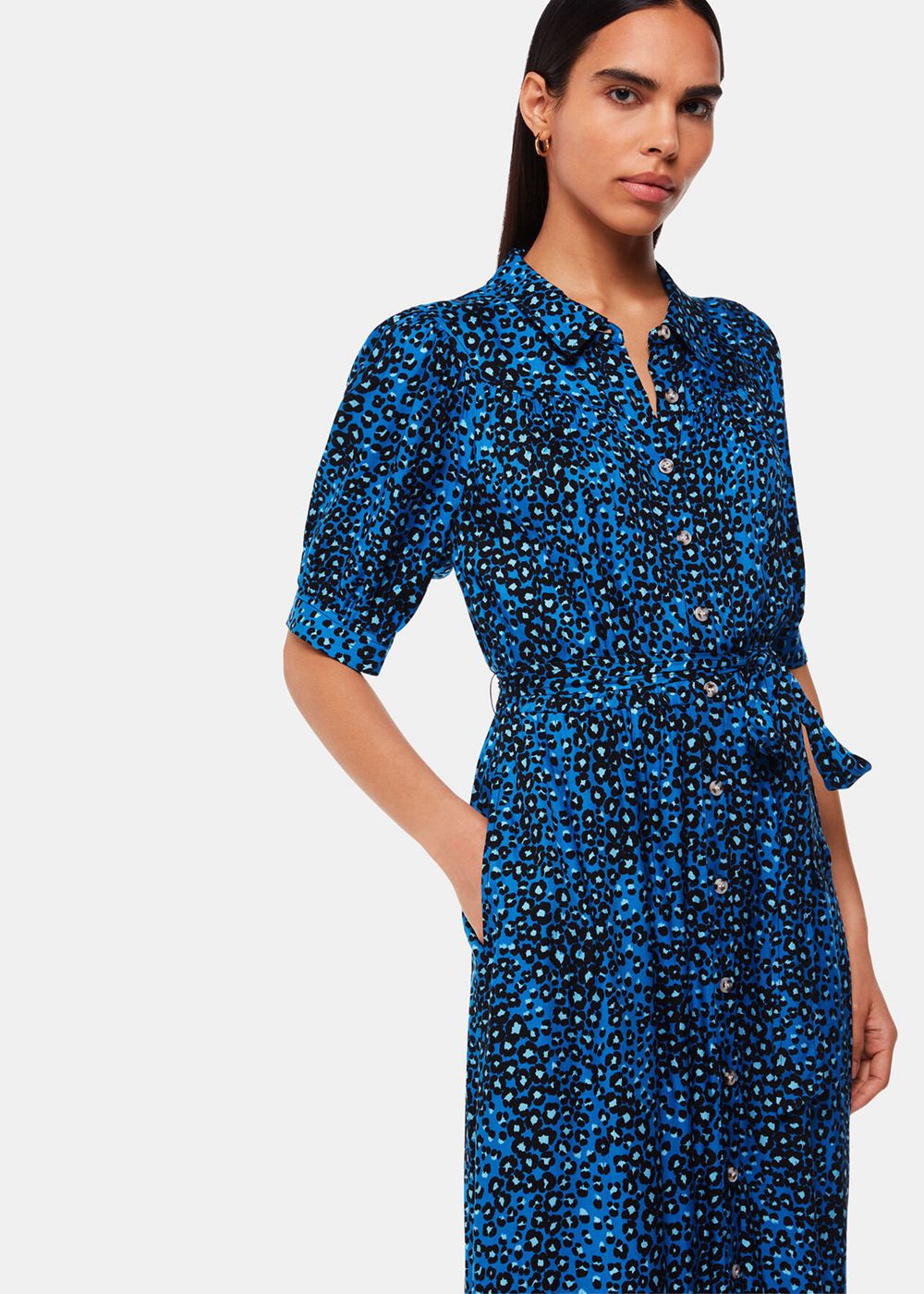 Whistles Painted Leopard Midi Dress Blue / Multicolor | US-13278XHIB