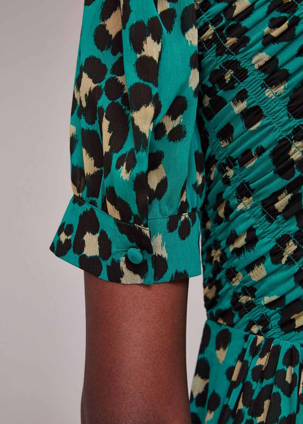 Whistles Painted Leopard Shirred Dress Green / Multicolor | US-98765SOHP