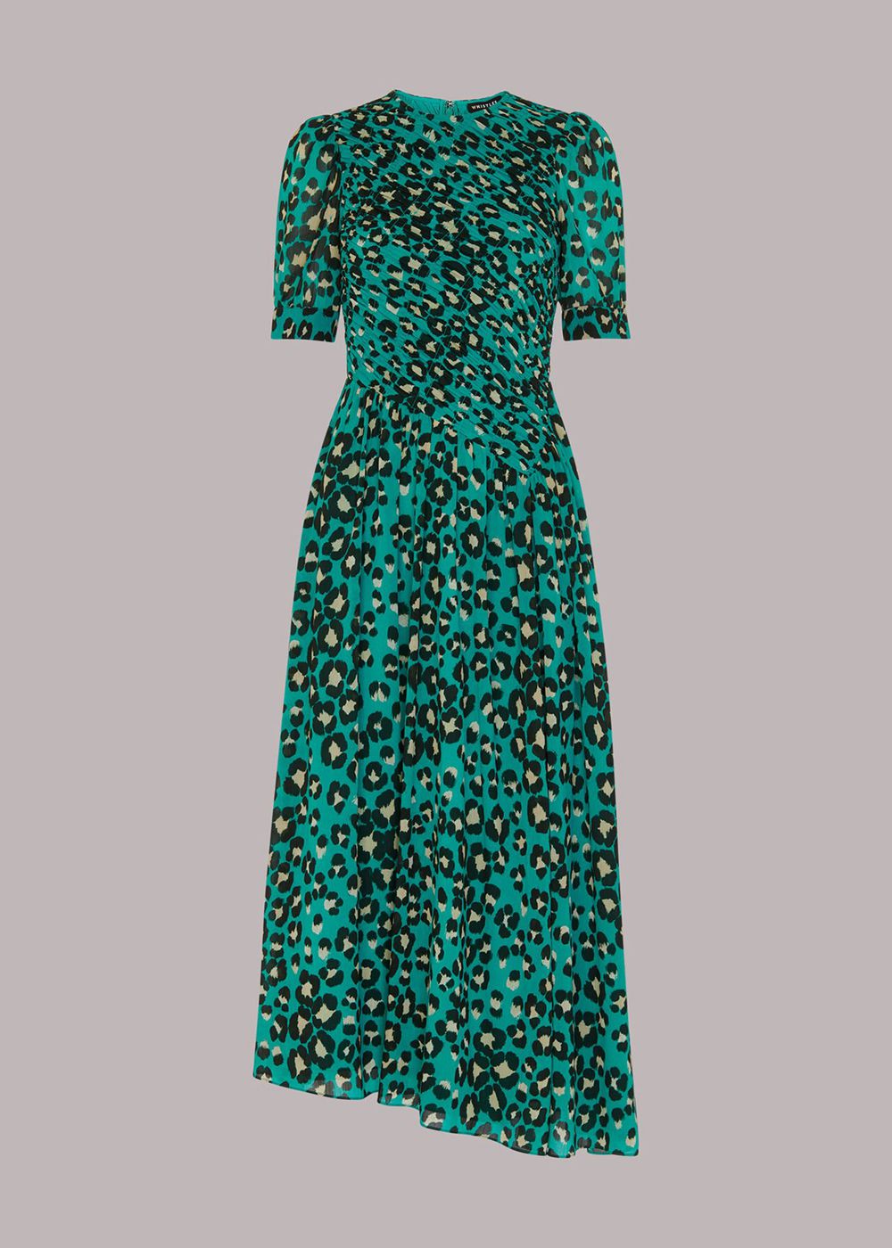 Whistles Painted Leopard Shirred Dress Green / Multicolor | US-98765SOHP