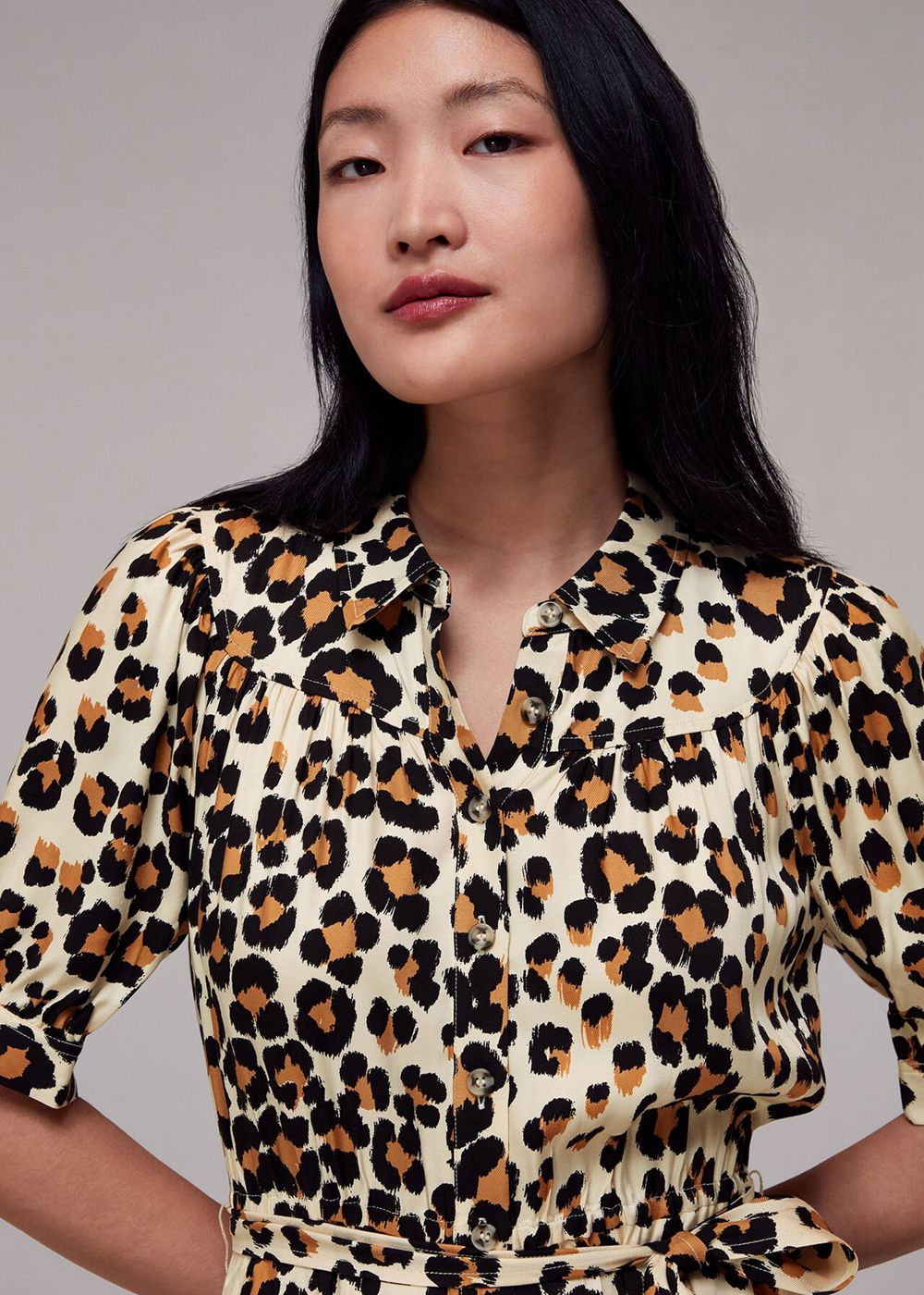 Whistles Painted Leopard Shirt Dress Leopard | US-32591FUYJ