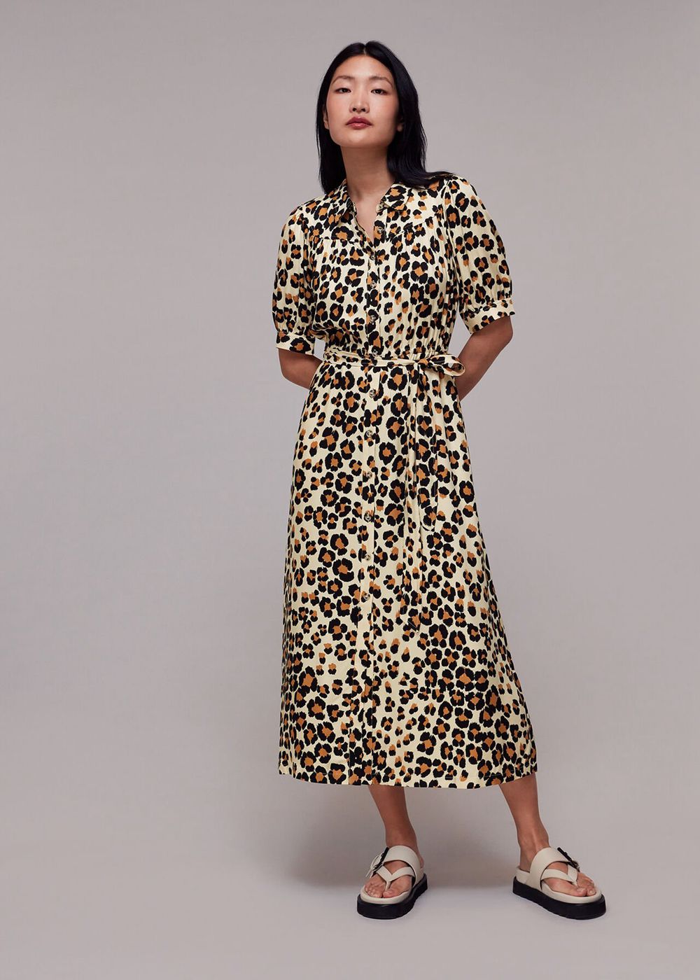 Whistles Painted Leopard Shirt Dress Leopard | US-32591FUYJ