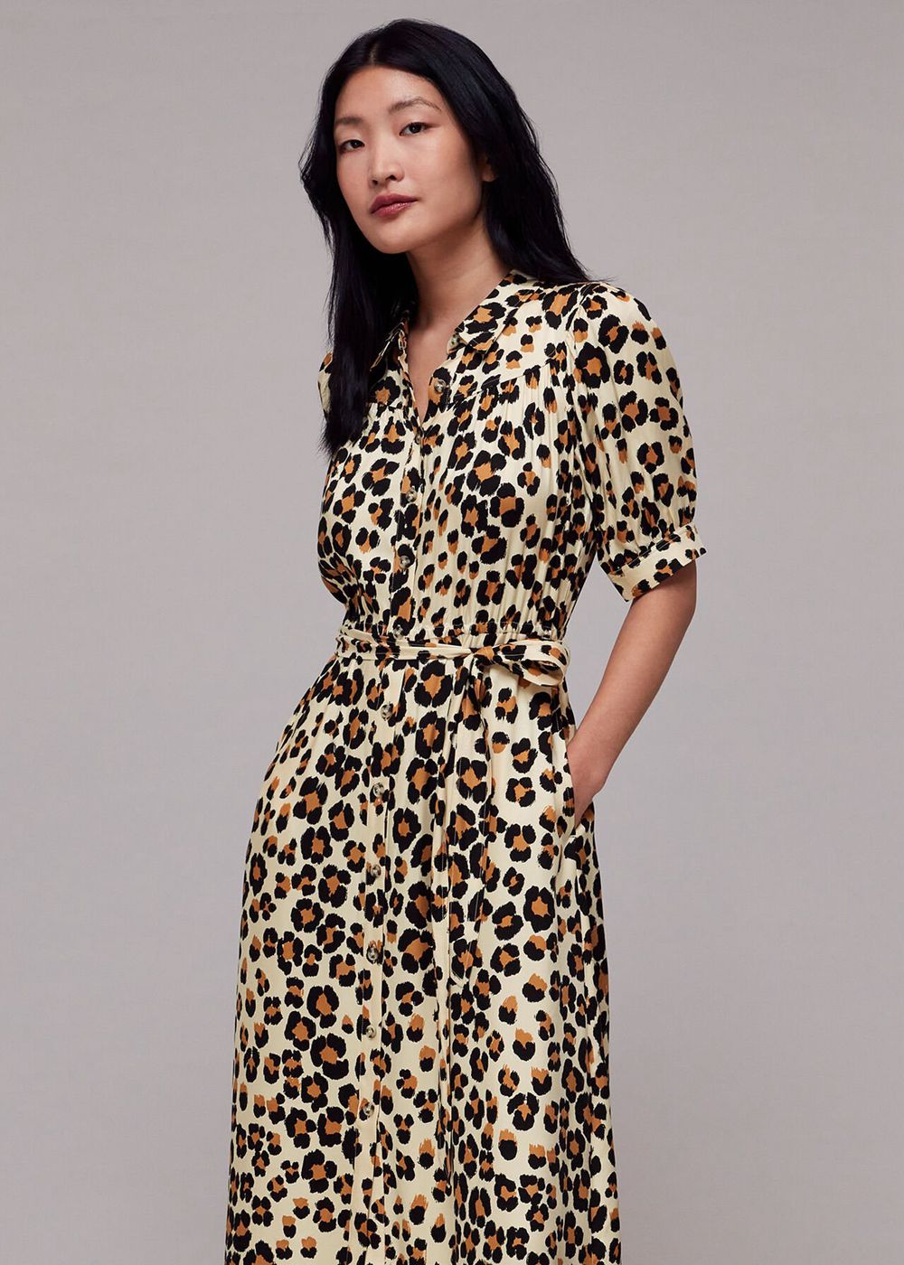 Whistles Painted Leopard Shirt Dress Leopard | US-32591FUYJ