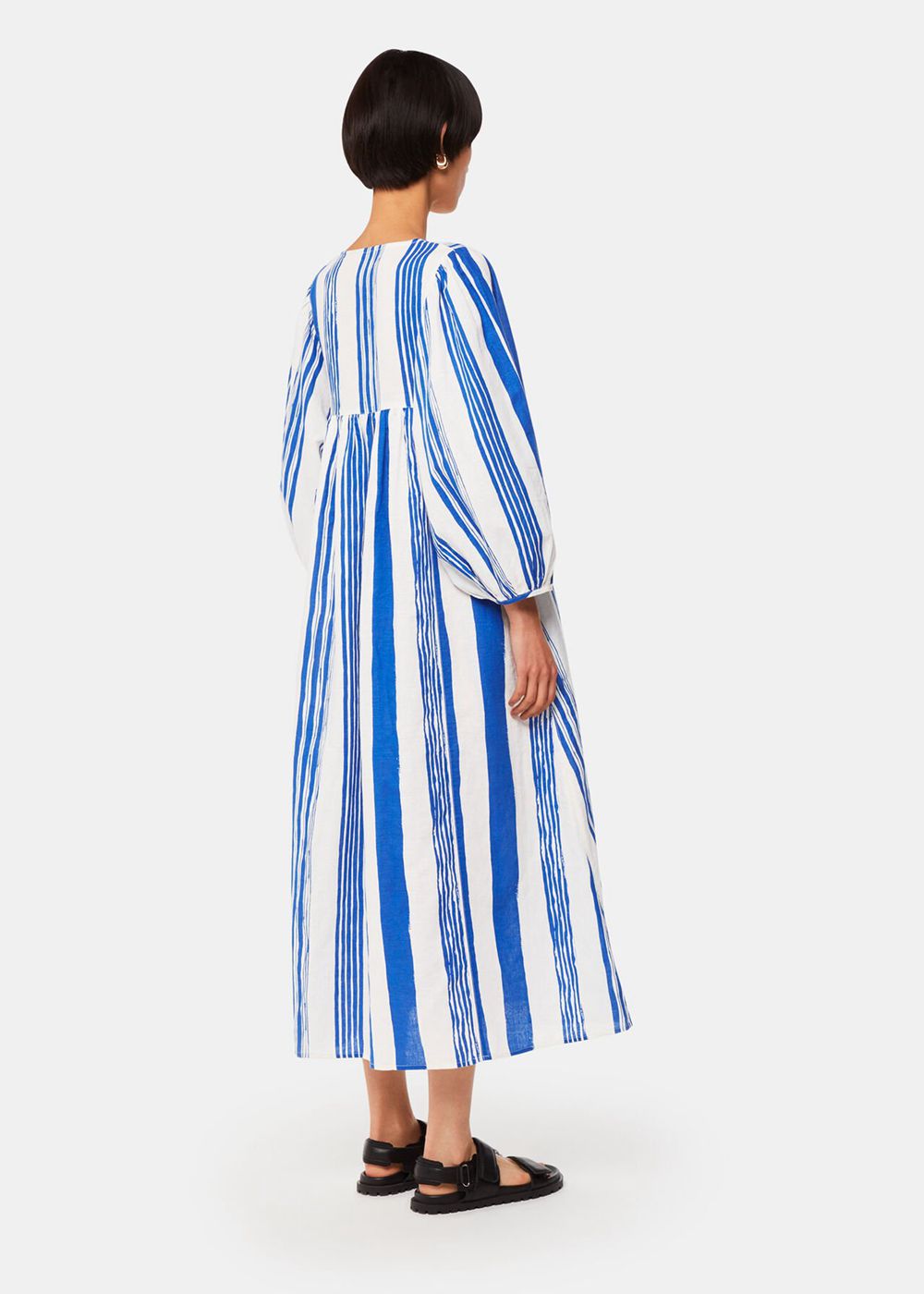 Whistles Painted Stripe Gloria Dress Blue / White | US-60892XVAW