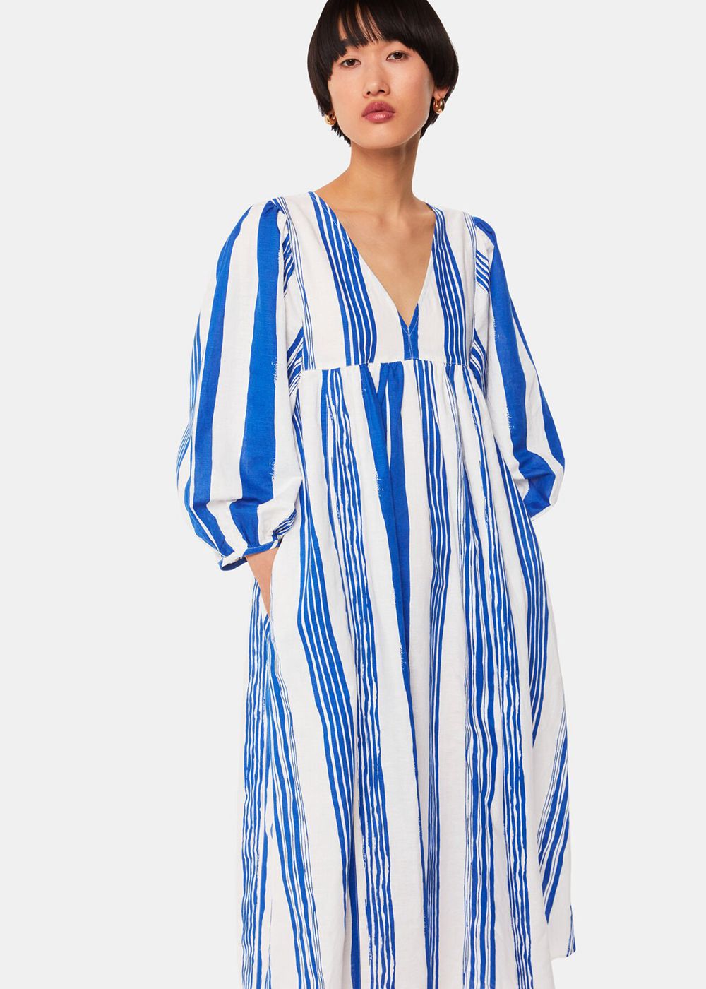 Whistles Painted Stripe Gloria Dress Blue / White | US-60892XVAW