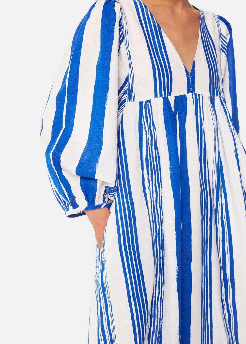 Whistles Painted Stripe Gloria Dress Blue / White | US-60892XVAW