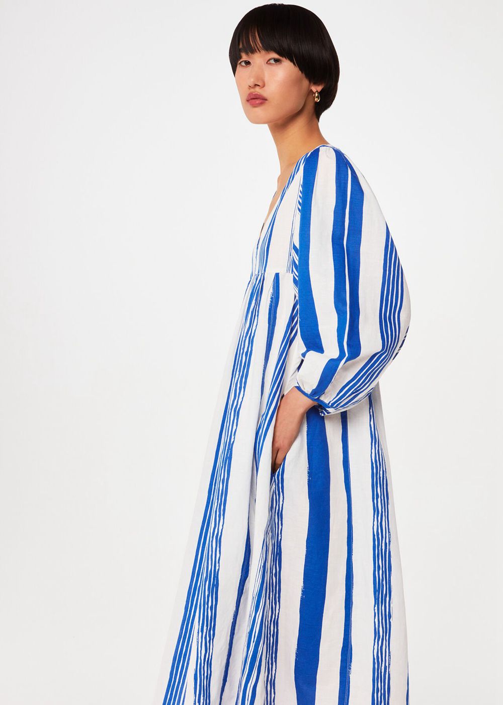 Whistles Painted Stripe Gloria Dress Blue / White | US-60892XVAW