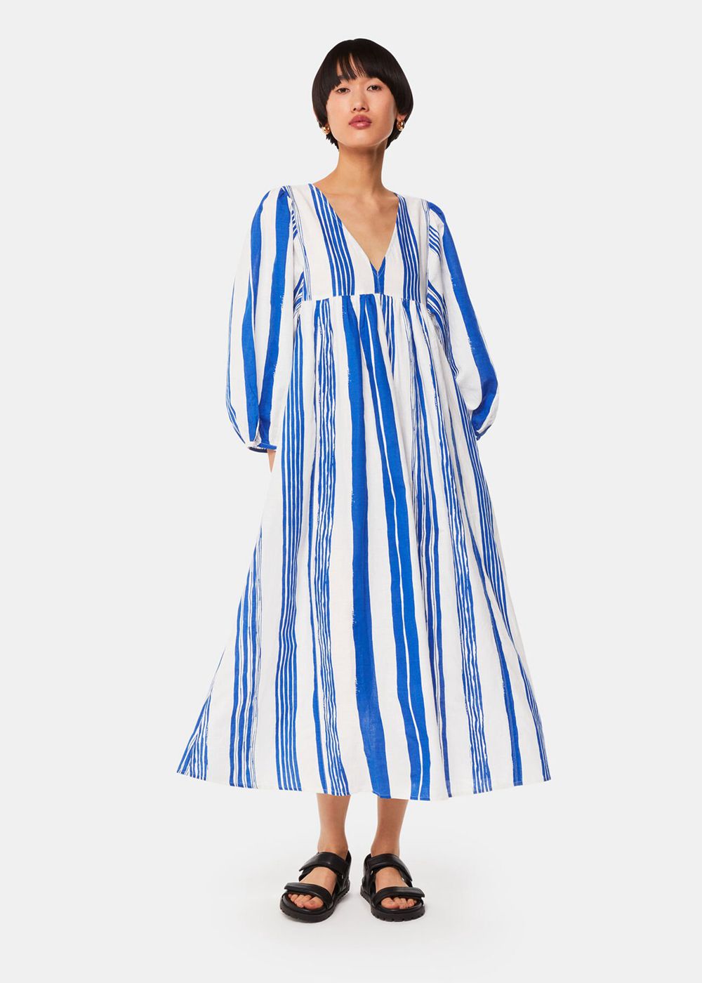 Whistles Painted Stripe Gloria Dress Blue / White | US-60892XVAW