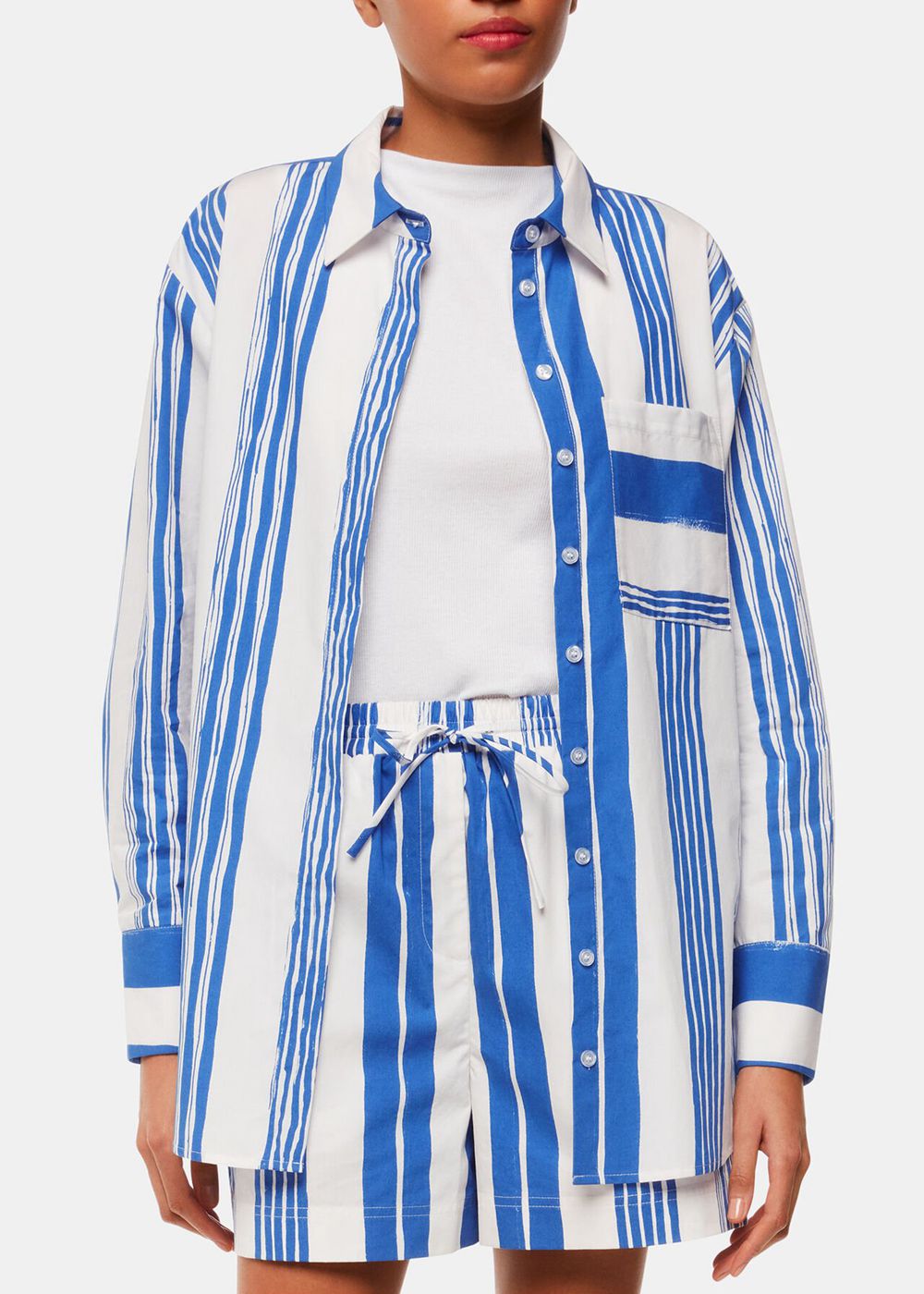 Whistles Painted Stripe Oversized Shirts Blue / Multicolor | US-04176ZRQE