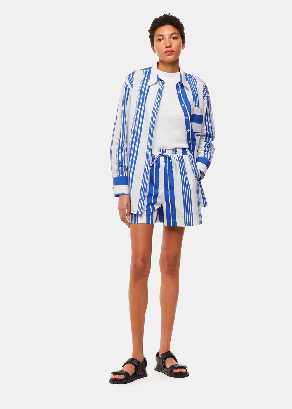 Whistles Painted Stripe Oversized Shirts Blue / Multicolor | US-04176ZRQE