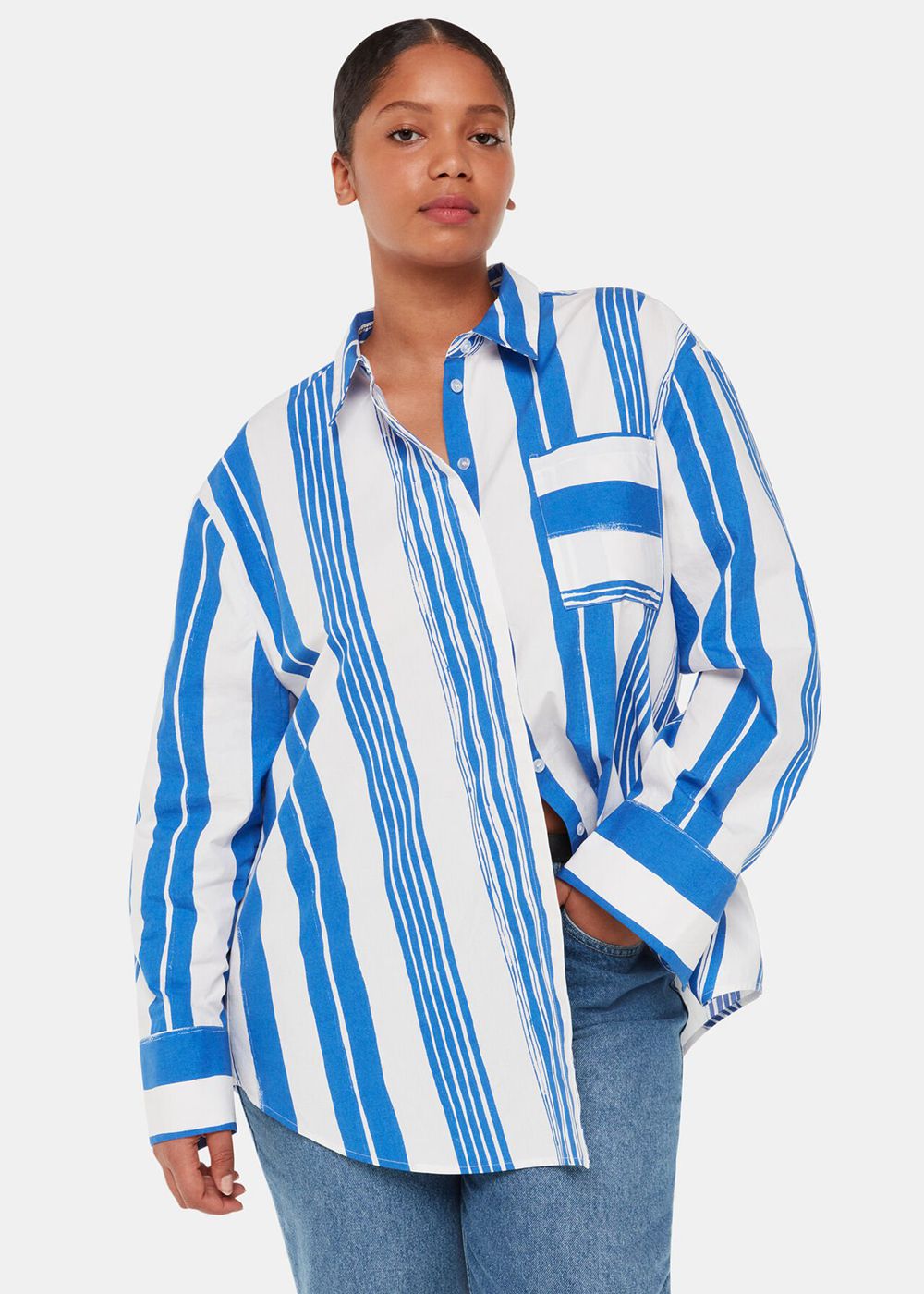 Whistles Painted Stripe Oversized Shirts Blue / Multicolor | US-04176ZRQE