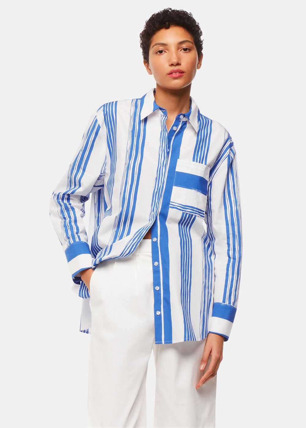 Whistles Painted Stripe Oversized Shirts Blue / Multicolor | US-04176ZRQE