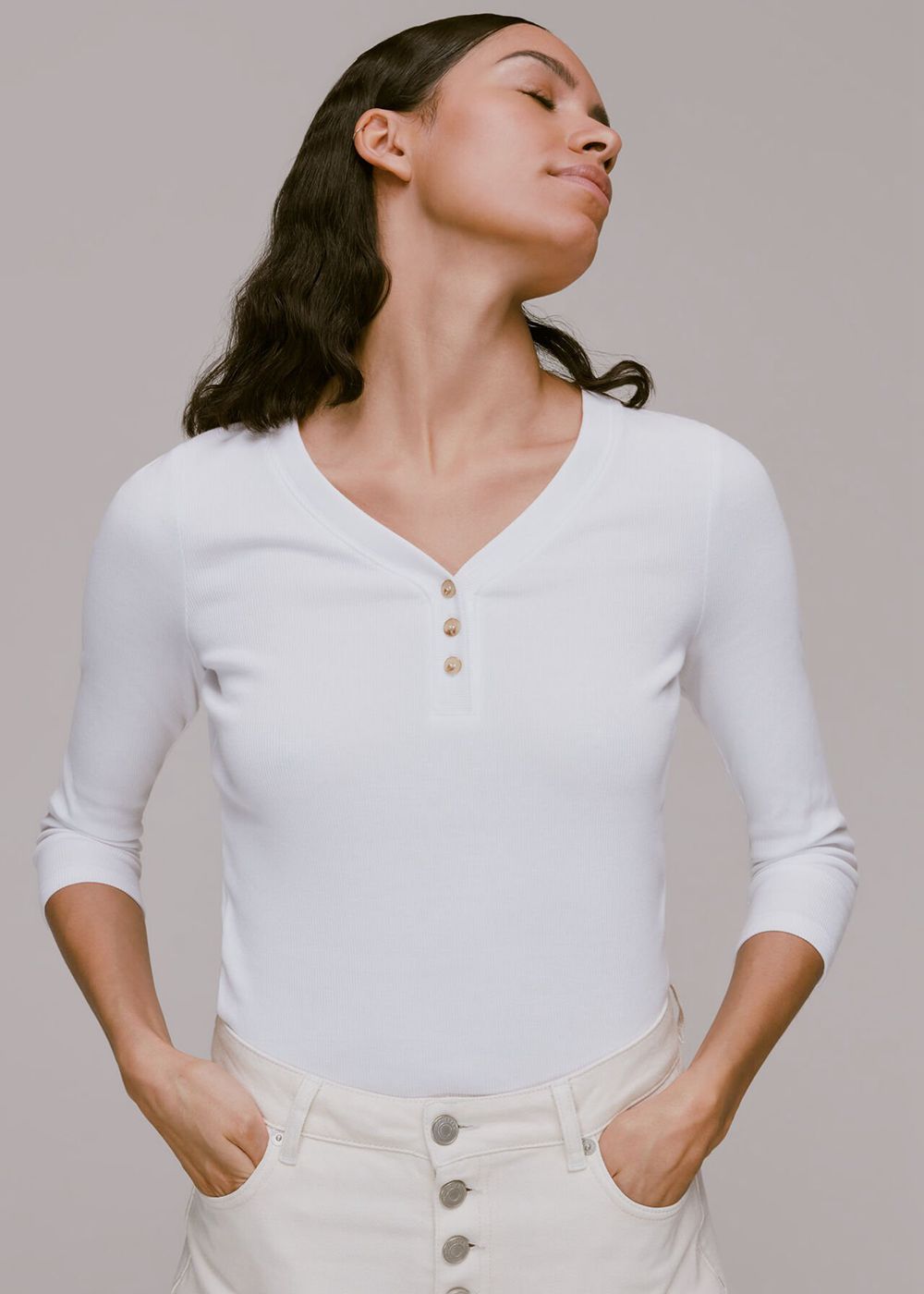 Whistles Paiton Ribbed Button Front Top White | US-65347USQA