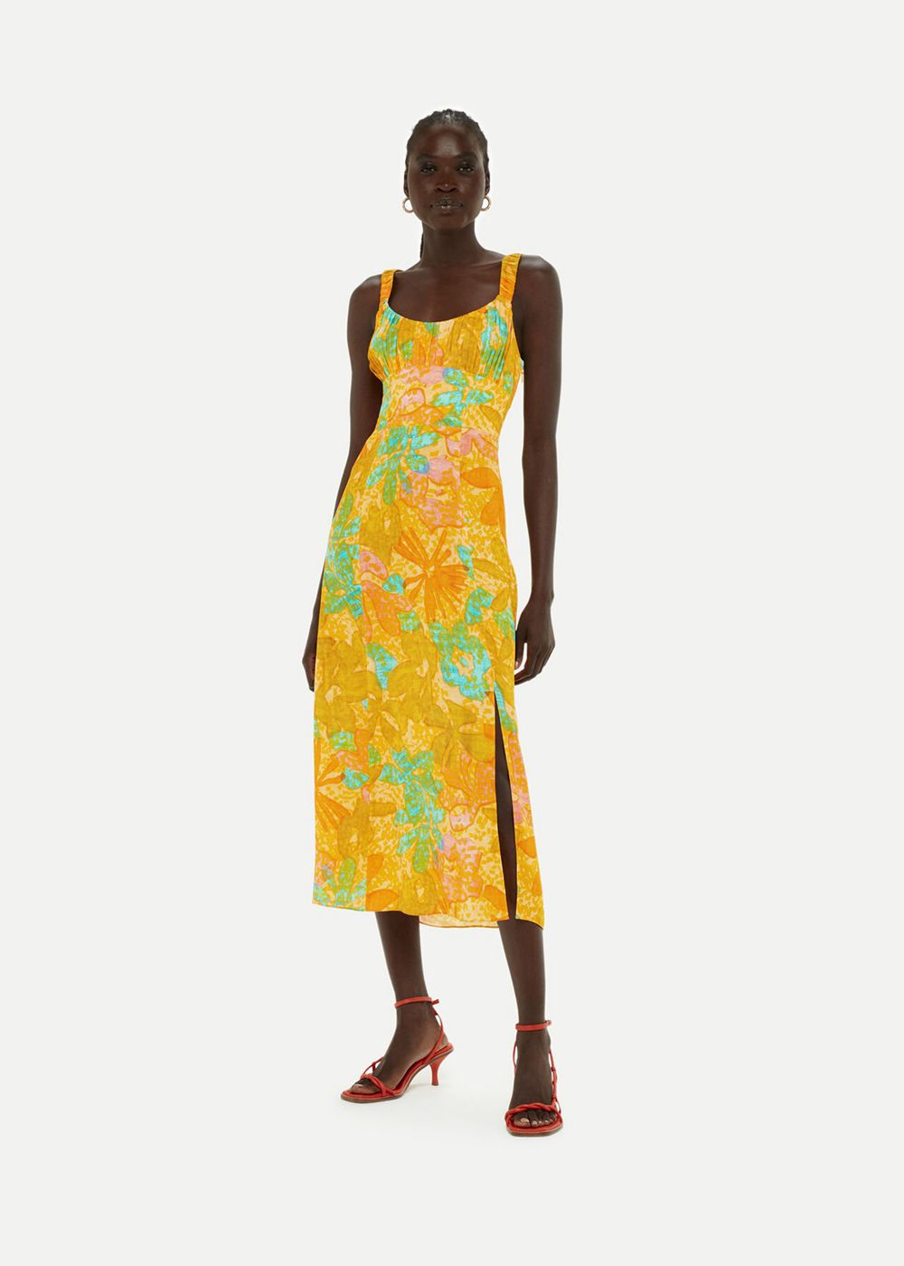 Whistles Palm Floral Carmel Dress Multicolor | US-32076TXYL