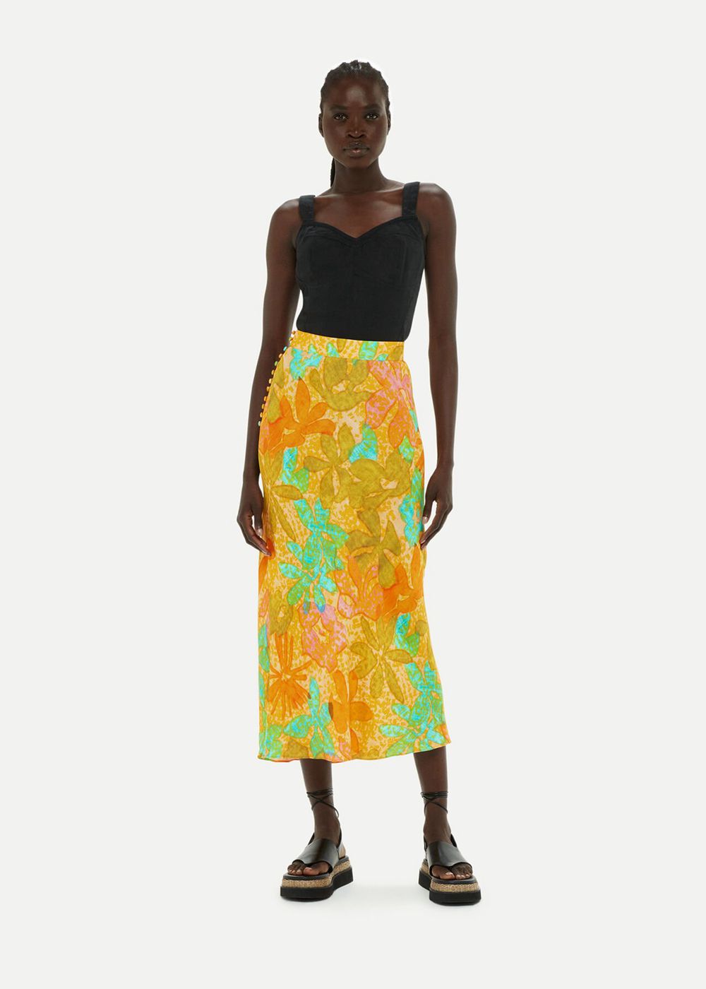 Whistles Palm Floral Side Button Skirts Multicolor | US-86170LZYJ