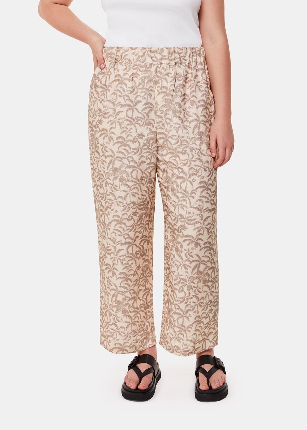 Whistles Palm Print Linen Blend Pants White / Multicolor | US-12480FWBU