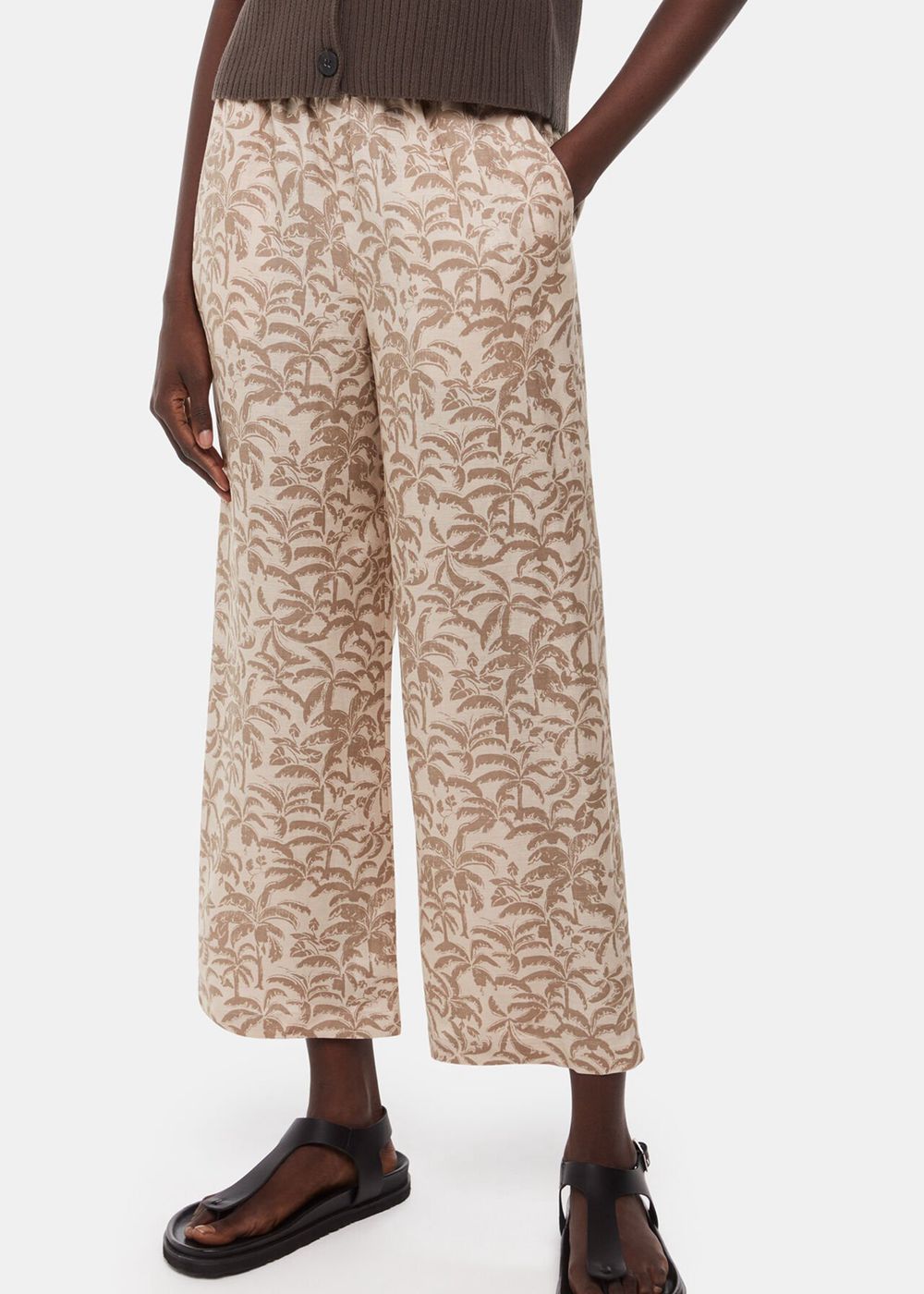 Whistles Palm Print Linen Blend Pants White / Multicolor | US-12480FWBU