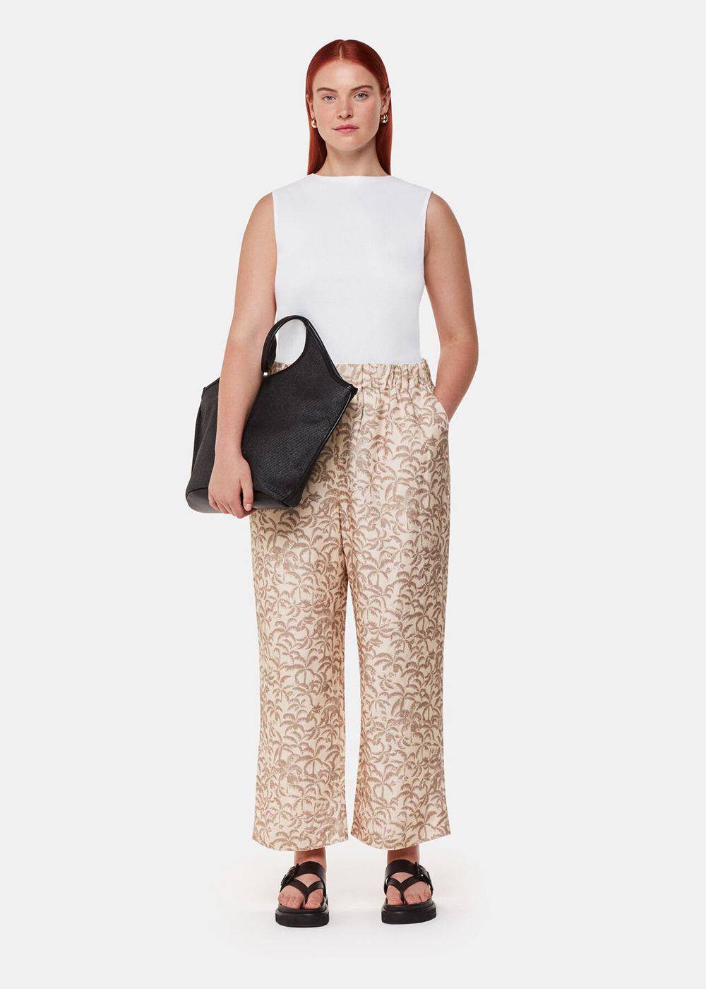 Whistles Palm Print Linen Blend Pants White / Multicolor | US-12480FWBU