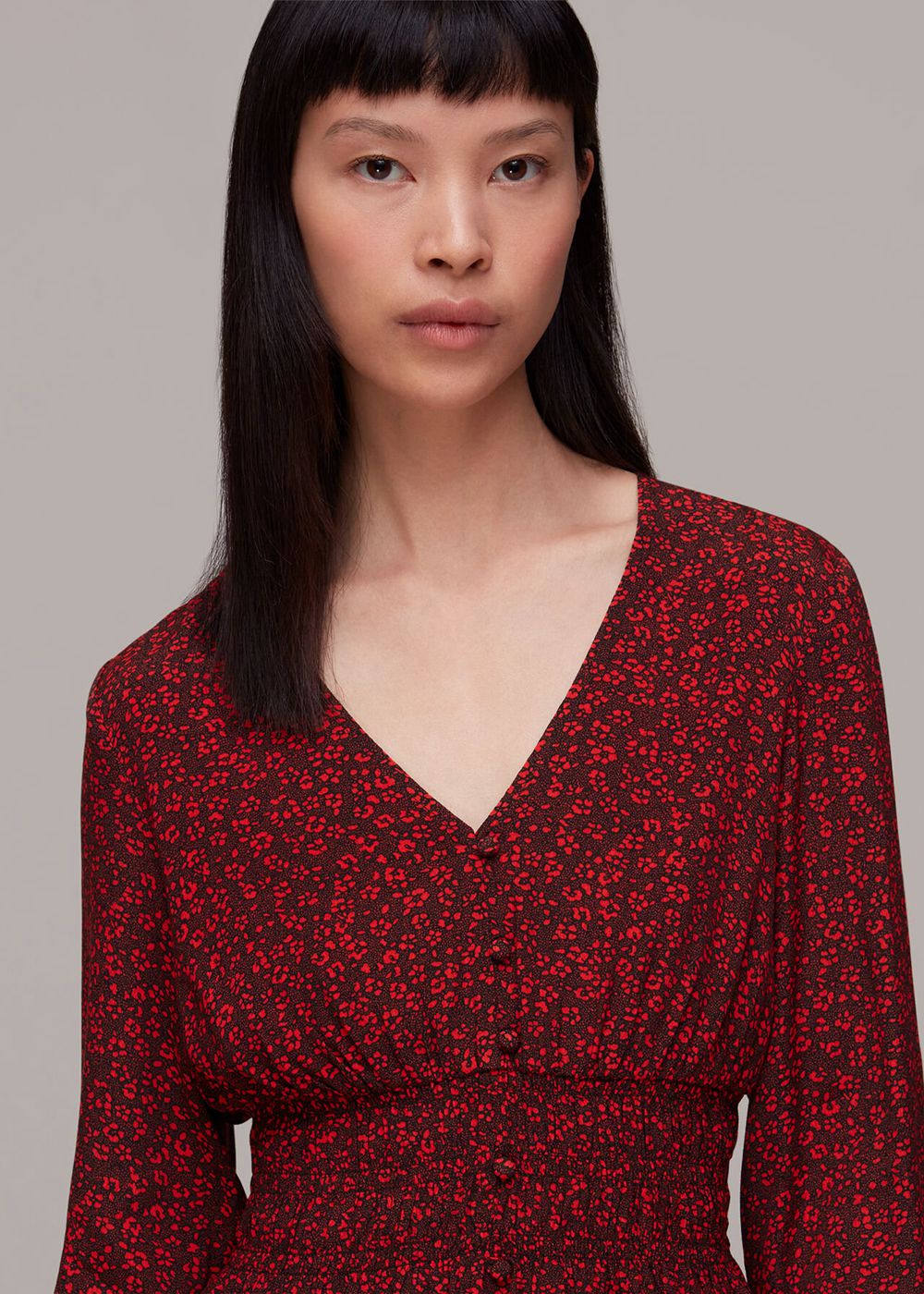 Whistles Pansy Dot Jenny Peplum Top Red / Multicolor | US-92415CWFZ