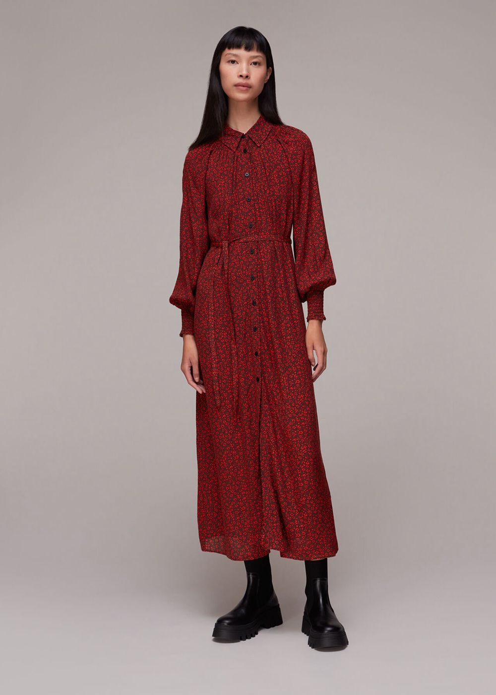 Whistles Pansy Dot Shirt Dress Red / Multicolor | US-57104CZOK