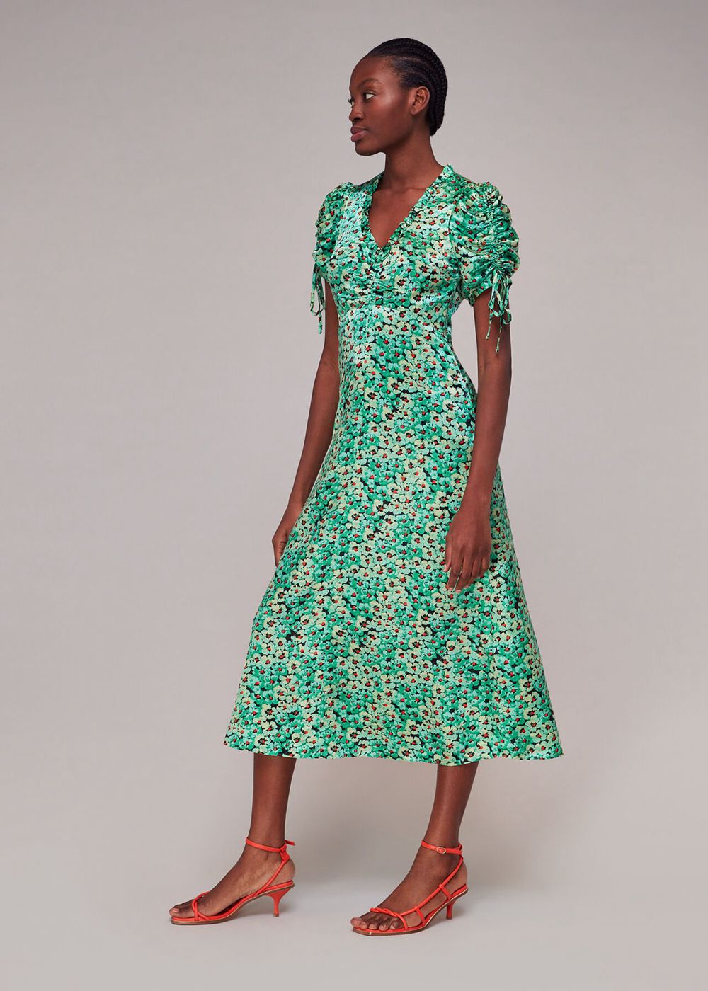 Whistles Pansy Meadow Silk Mix Dress Green / Multicolor | US-75409BCAM