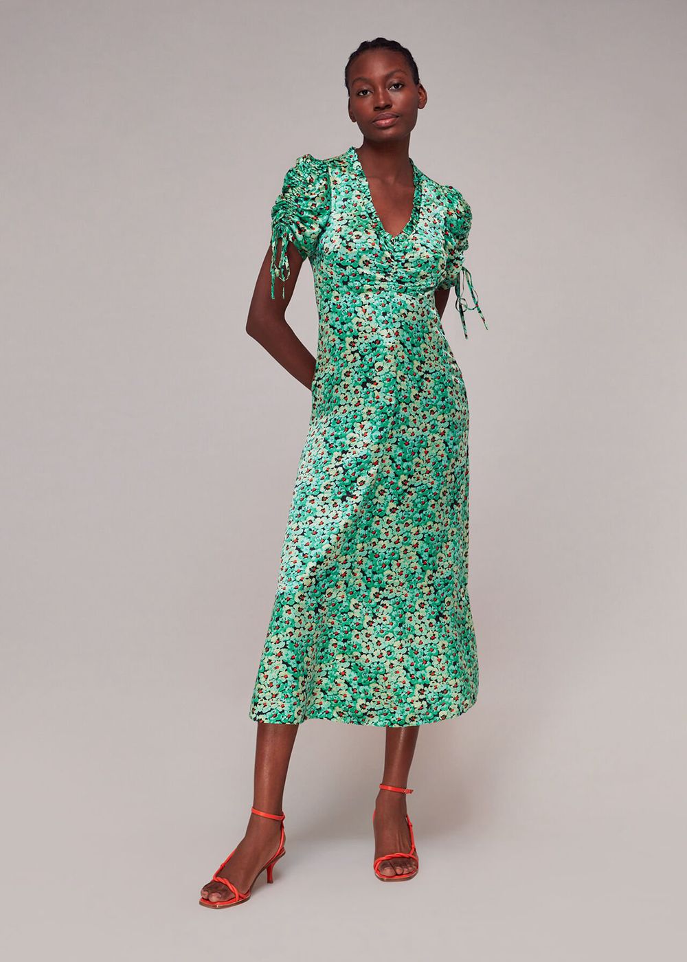 Whistles Pansy Meadow Silk Mix Dress Green / Multicolor | US-75409BCAM