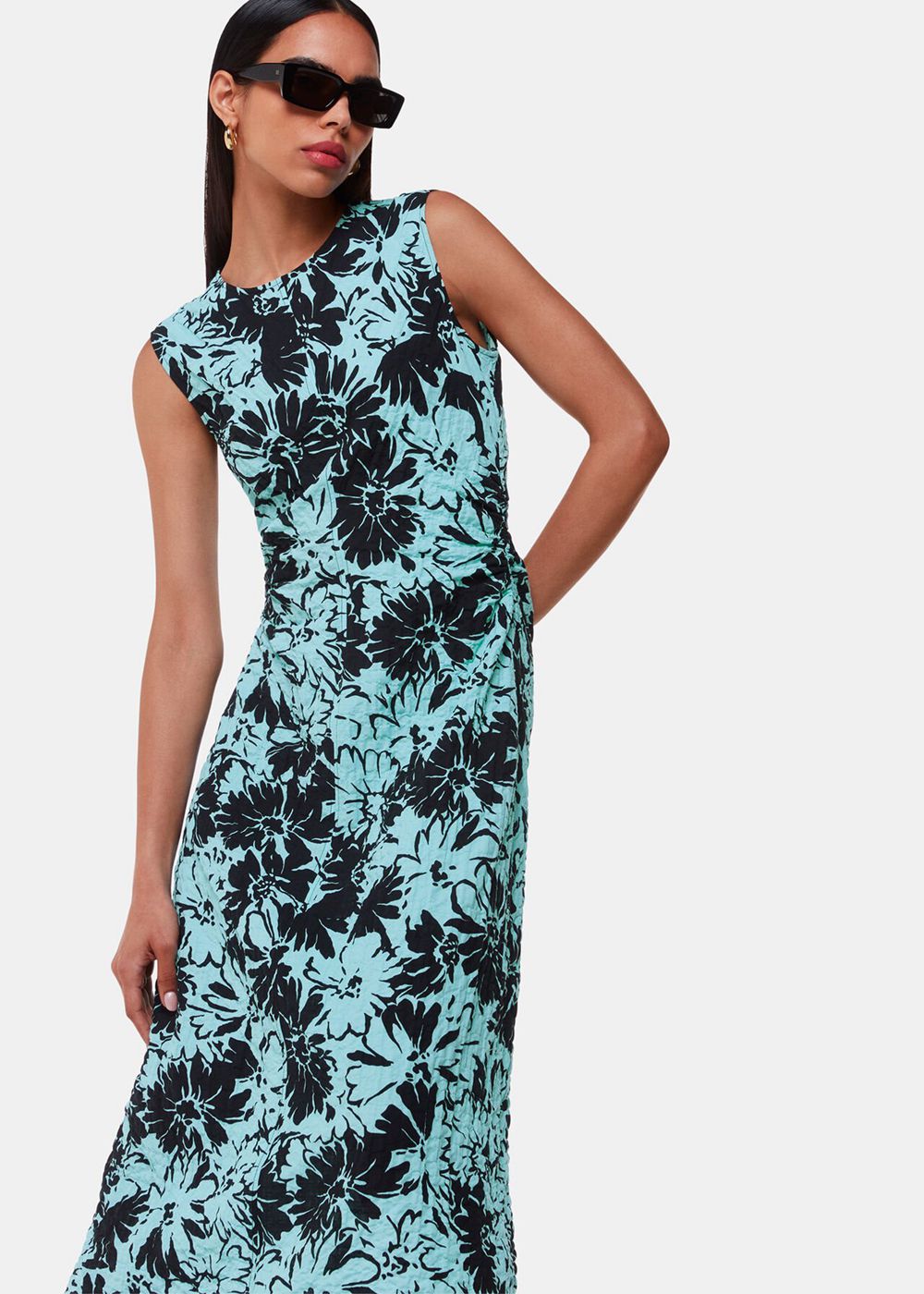 Whistles Pansy Print Textured Dress Blue / Multicolor | US-67092WOSU