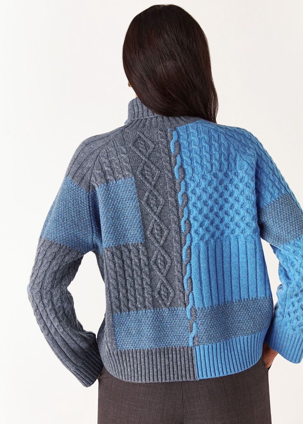 Whistles Patchwork Cable Sweater Blue / Multicolor | US-89571NUYR