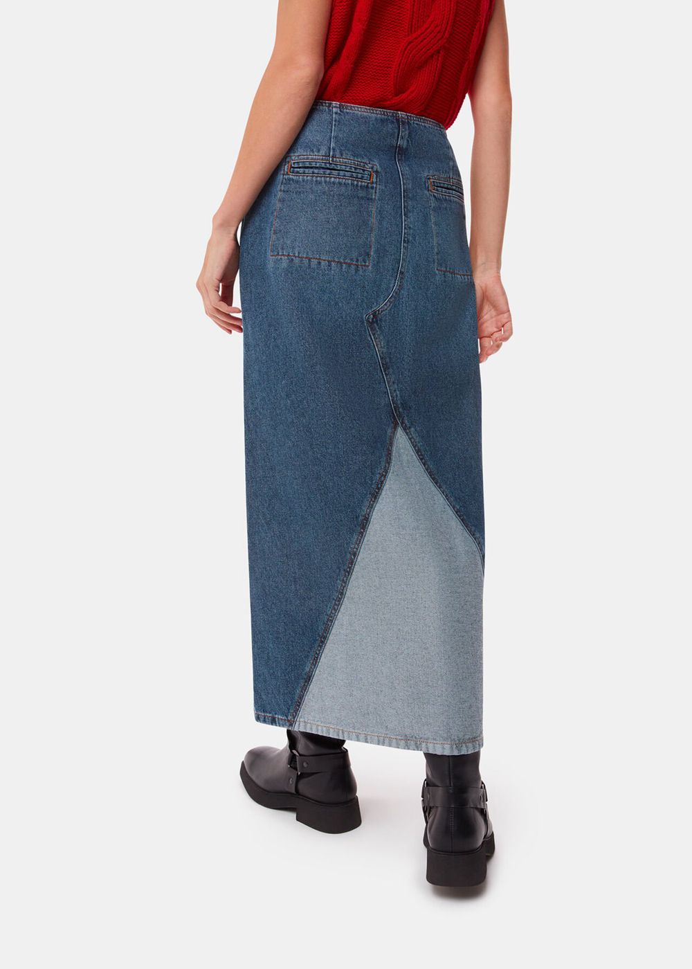 Whistles Patchwork Denim Midi Skirts Blue | US-97154HALX