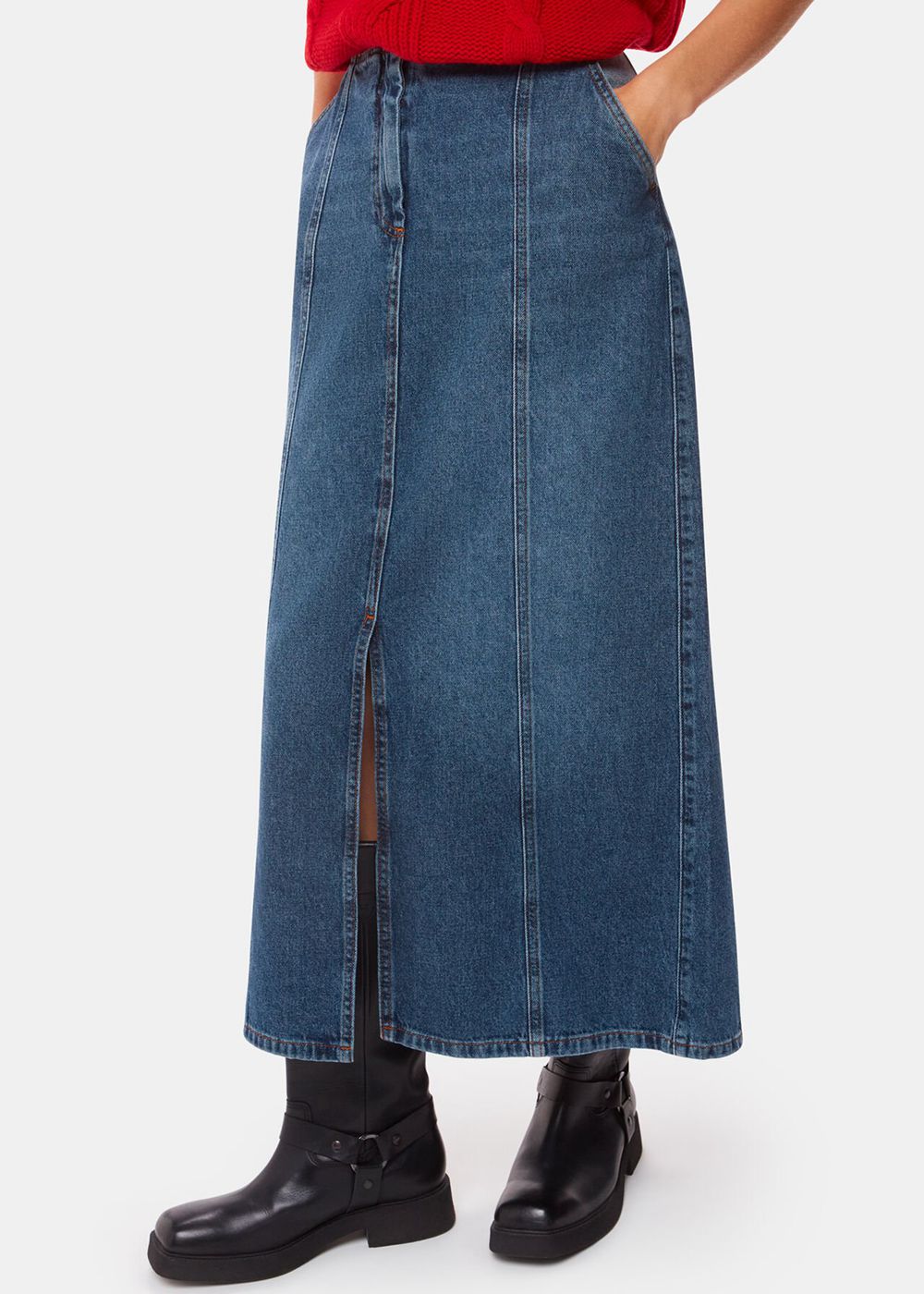 Whistles Patchwork Denim Midi Skirts Blue | US-97154HALX