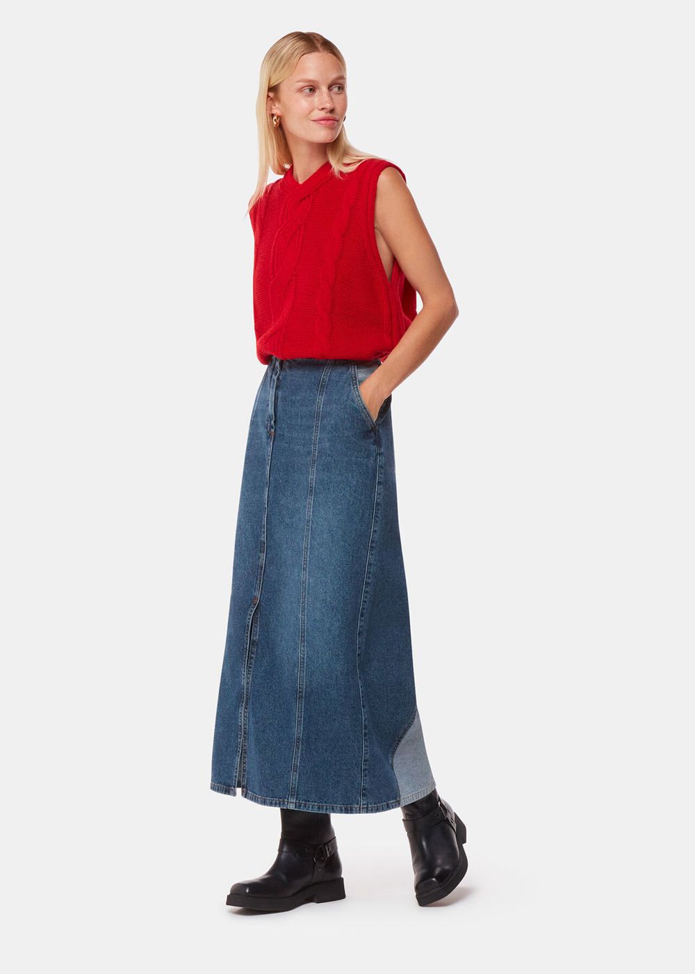 Whistles Patchwork Denim Midi Skirts Blue | US-97154HALX