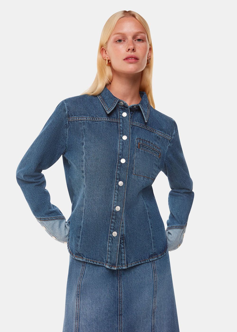 Whistles Patchwork Denim Shirts Blue | US-86479UAKE