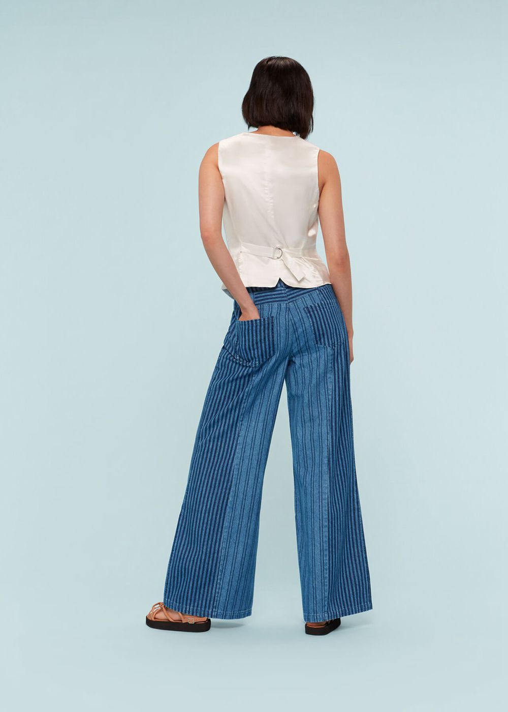 Whistles Patchwork Vertical Stripe Jeans Blue | US-39758XOBC