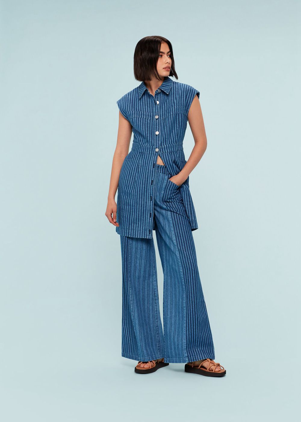 Whistles Patchwork Vertical Stripe Jeans Blue | US-39758XOBC