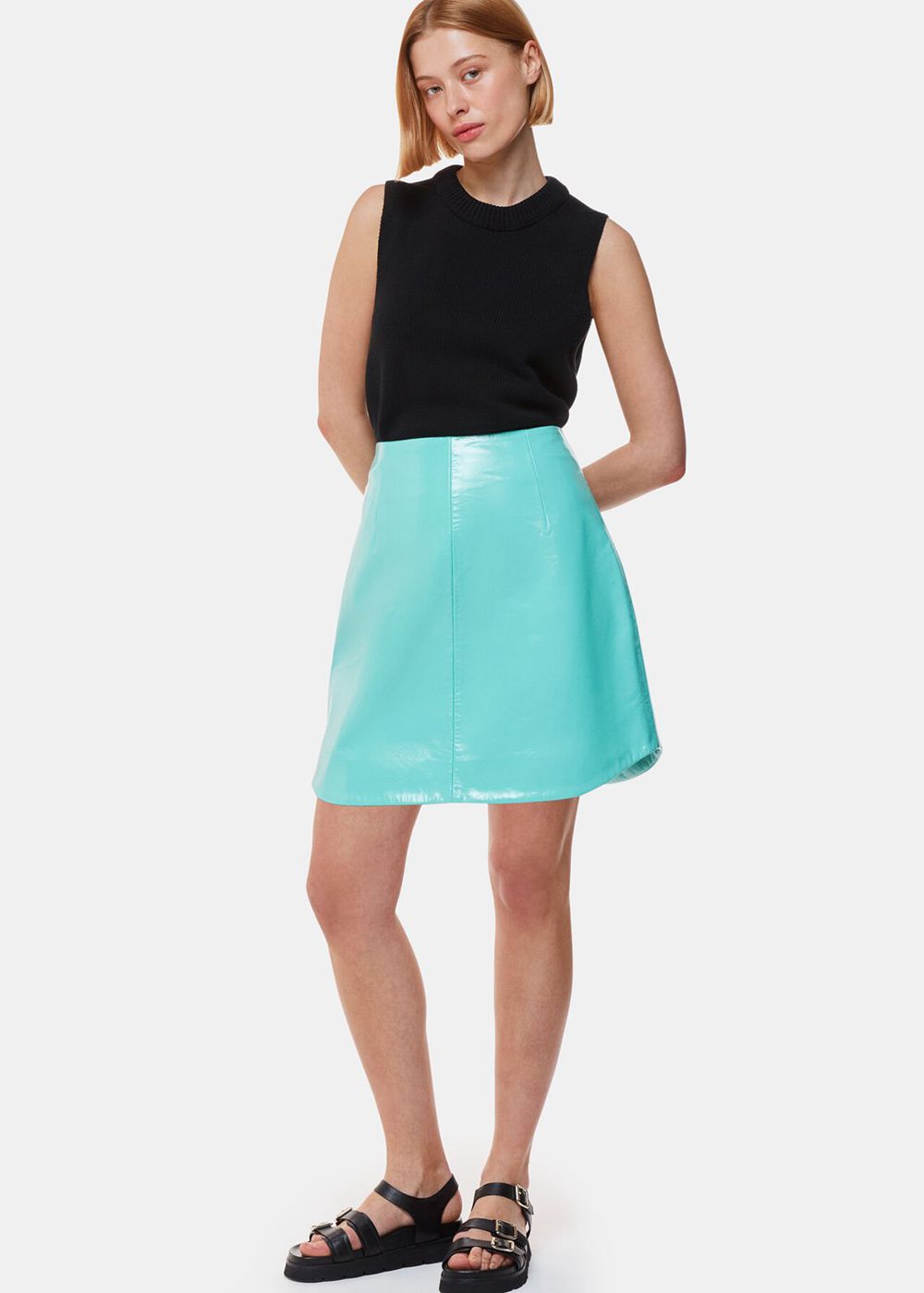 Whistles Patent Leather Mini Skirts Turquoise | US-60783ZAQE