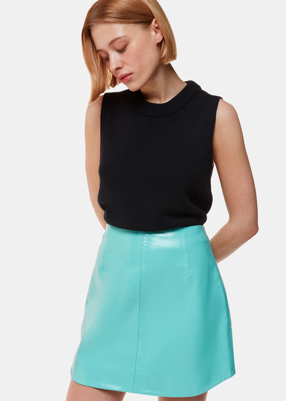 Whistles Patent Leather Mini Skirts Turquoise | US-60783ZAQE