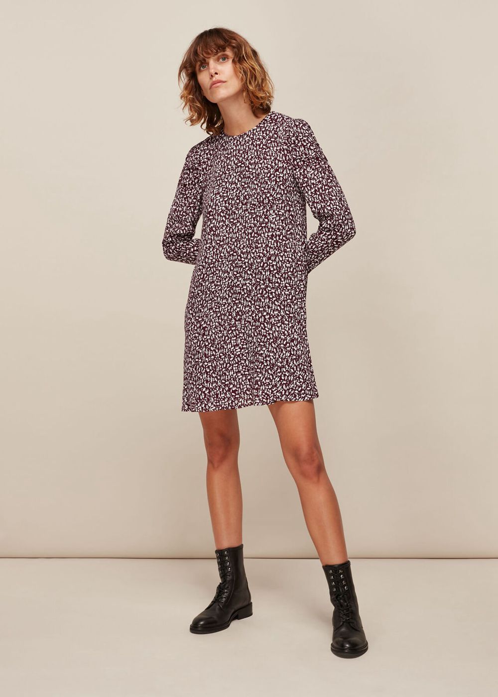 Whistles People Print Georgina Dress Burgundy | US-14973YSHD