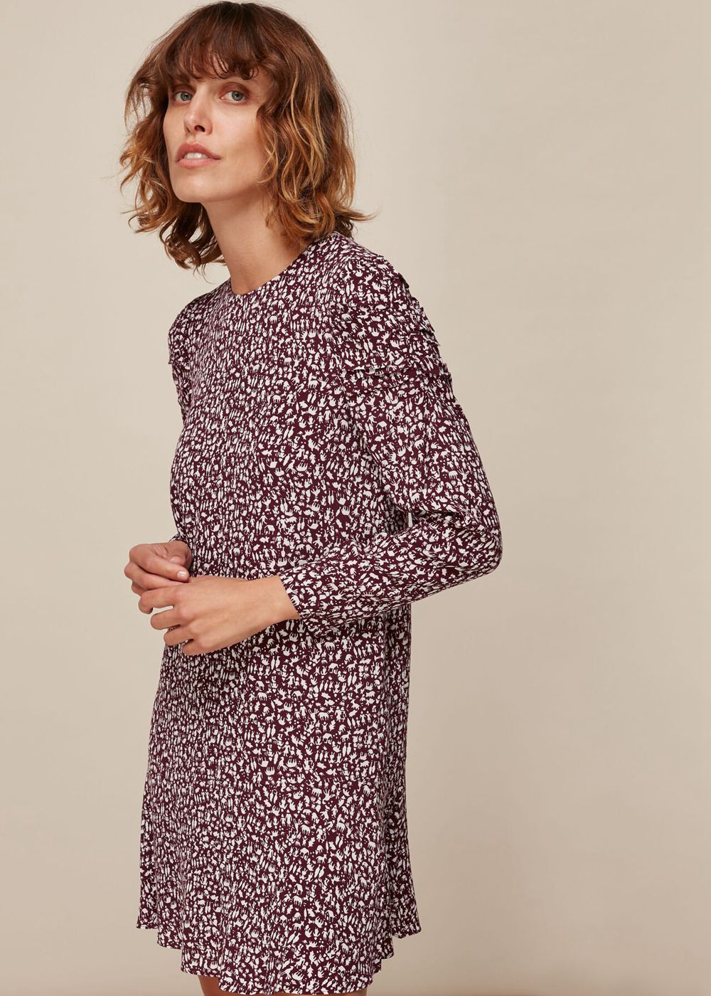 Whistles People Print Georgina Dress Burgundy | US-14973YSHD