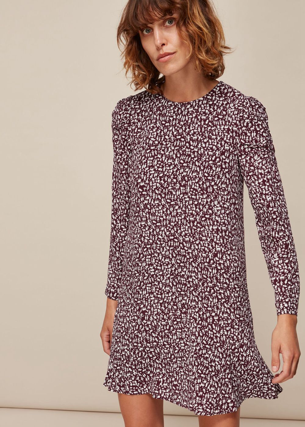 Whistles People Print Georgina Dress Burgundy | US-14973YSHD