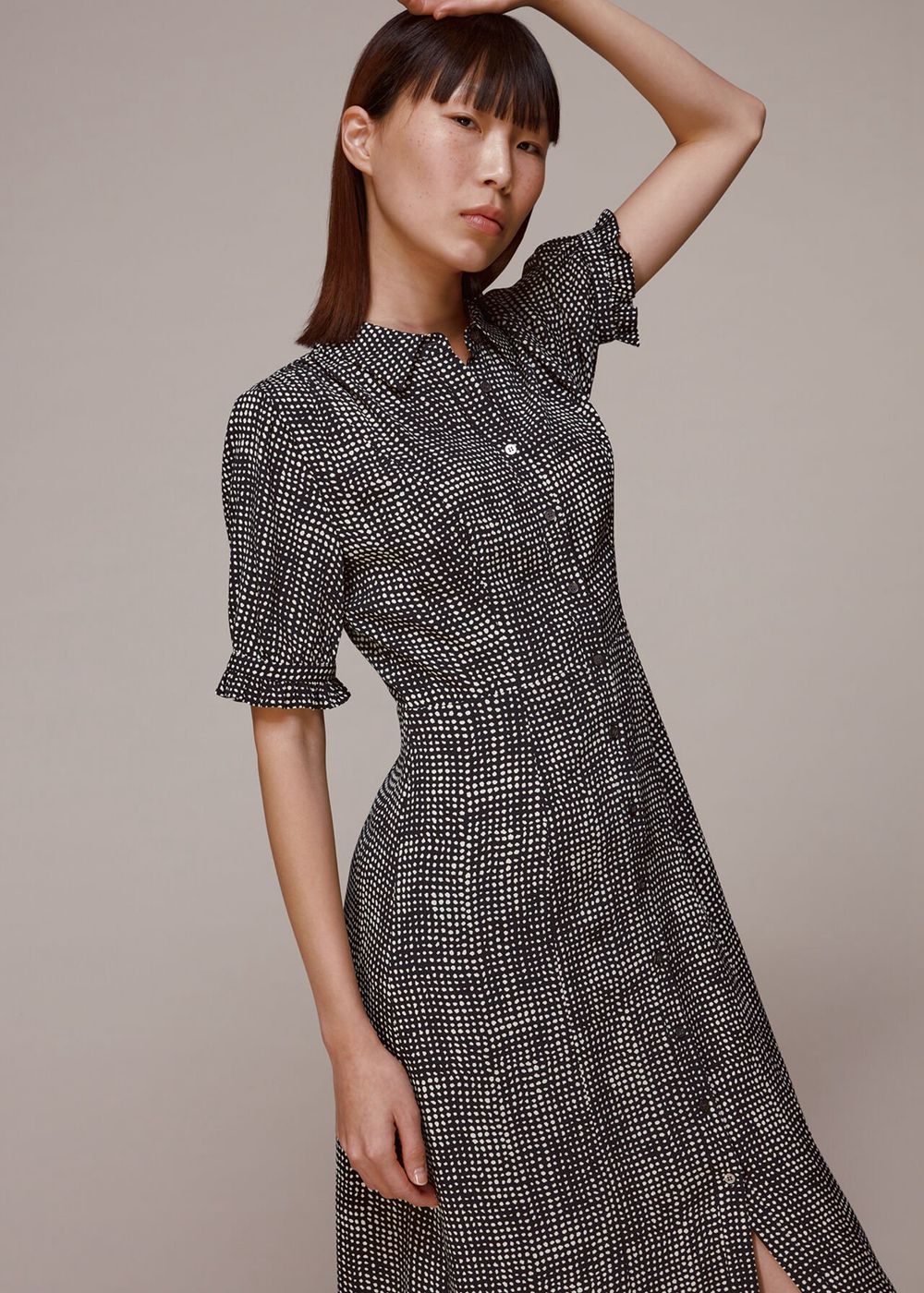 Whistles Peri Spotted Check Shirt Dress Black / Multicolor | US-27568GQYN