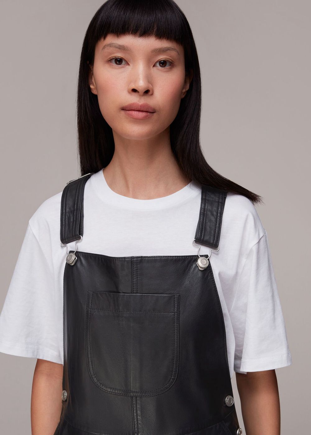 Whistles Peyton Leather Jumpsuit Black | US-70698OMWK