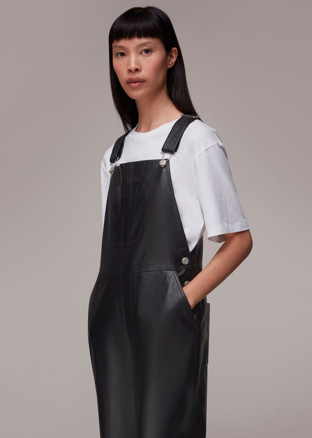 Whistles Peyton Leather Jumpsuit Black | US-70698OMWK