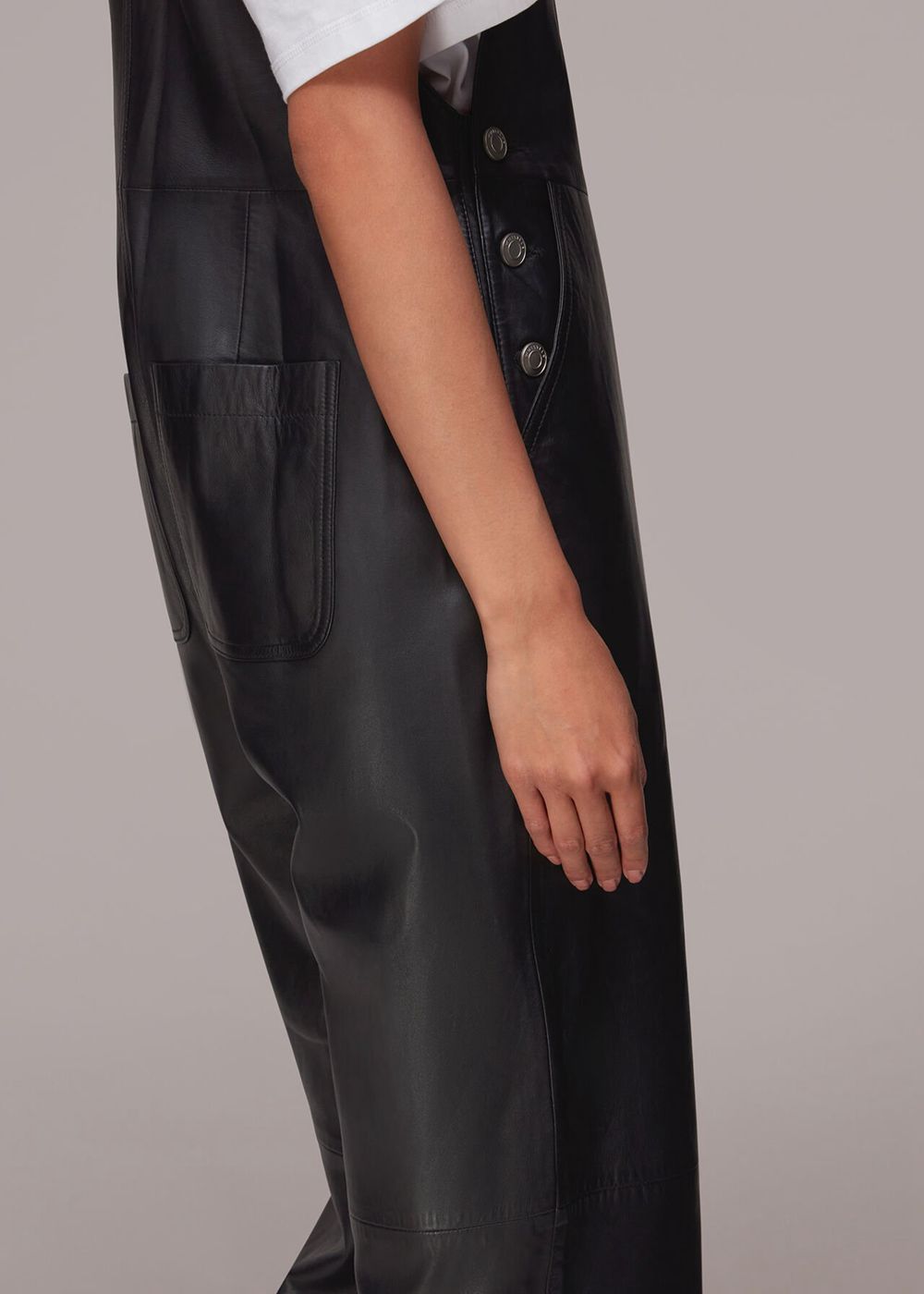 Whistles Peyton Leather Jumpsuit Black | US-70698OMWK