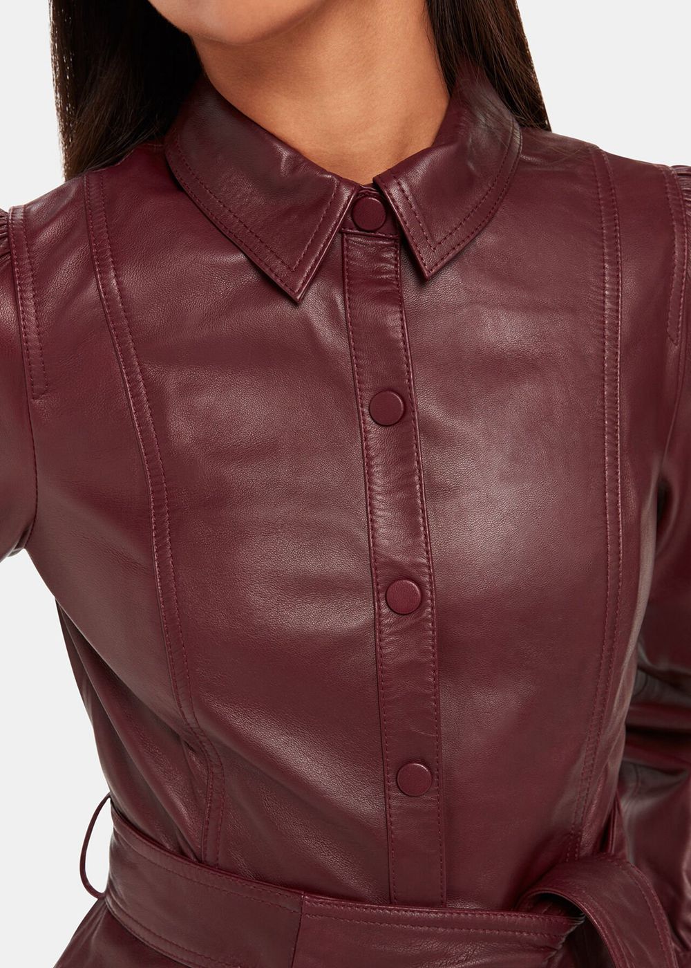 Whistles Phoebe Leather Shirt Dress Burgundy | US-12358ISQH